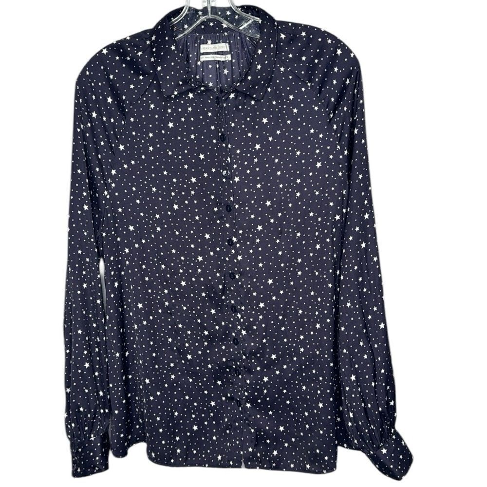 Urban Outfitters Satin Navy Star Print Button Down Blouse. Size Small.